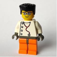 Doctor, White Shirt with Stethoscope and Side Buttons, Black Hair, Glasses (fig-008625)