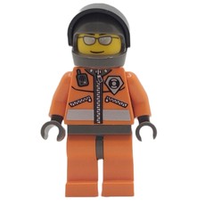 Coast Guard, Orange Jumpsuit with Zipper, Radio, and Badge, Dark Bluish Gray Hands, Dark Bluish Gray Helmet with Visor, Silver Sunglasses (fig-008626)