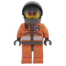 Coast Guard, Orange Jumpsuit with Zipper, Radio, and Badge, Dark Bluish Gray Hands, Dark Bluish Gray Helmet with Visor, Orange Sunglasses (fig-008627)
