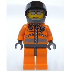 Coast Guard, Orange Jumpsuit with Zipper, Radio, and Badge, Dark Gray Hands, Dark Bluish Gray Helmet with Visor, Silver Sunglasses (fig-008629)
