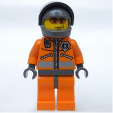 Coast Guard, Orange Jumpsuit with Zipper, Radio, and Badge, Dark Gray Hands, Dark Bluish Gray Helmet with Visor, Orange Sunglasses (fig-008630)