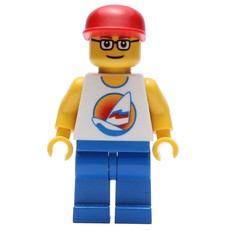 Man, White Tank Top with Windsurfer, Blue Legs, Red Cap, Glasses (fig-008638)