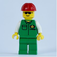 Cargo Worker, Green Jacket with Pocket, Red Hard Hat, Sunglasses (fig-008648)