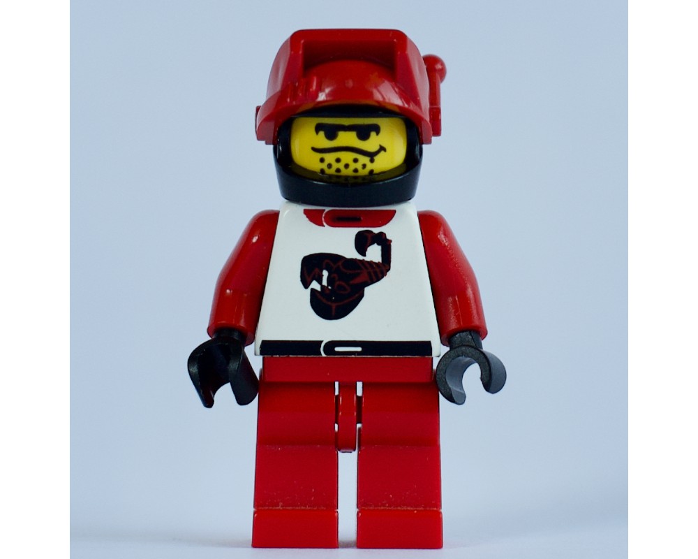 LEGO Set fig-008651 Racer, Red and White Outfit with Scorpion, Black ...