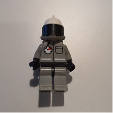 Fireman, Light Gray Fire Suit with Gauge and Pocket, White Helmet with Visor, Breathing Apparatus, Airtanks, Moustache (fig-008656)