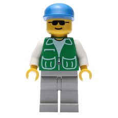 Man, Green Jacket, Light Gray Legs, Blue Cap, Sunglasses (fig-008665)