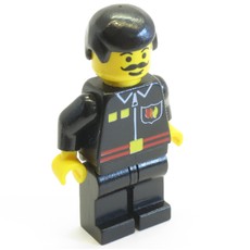 Fireman, Black Fire Jacket with Red Belt and Badge, Black Hair, Moustache (fig-008669)