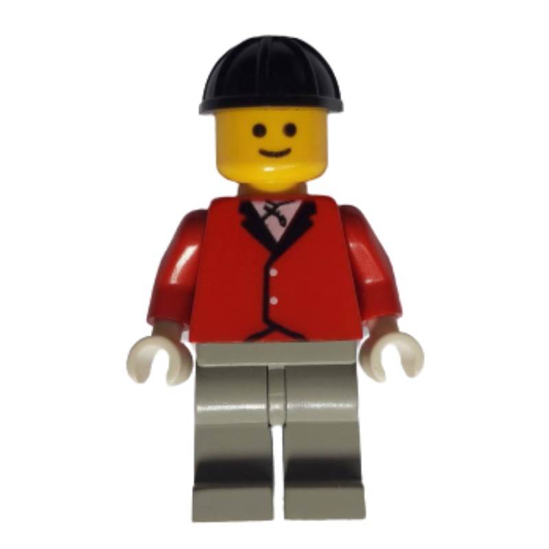 Lego Set Fig-008685 Man, Red Riding Jacket, Light Gray Legs, Black Hard 