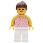 Woman, Pink Top with Spots, White Legs, Brown Hair - Open Mouth