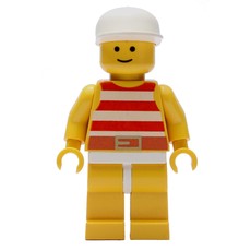 Man, Red and White Striped Swimsuit, White Cap (fig-008690)