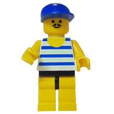Man Blue and White Striped Swimsuit, Blue Cap, Moustache (fig-008692)