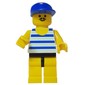 Man Blue and White Striped Swimsuit, Blue Cap, Moustache