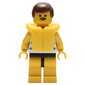 Man, Blue and White Striped Swimsuit, Brown Hair, Yellow Life Vest, Moustache