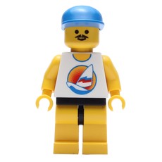 Man, White Tank Top with Windsurfer, Yellow Legs, Blue Cap, Moustache (fig-008697)