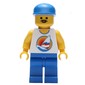 Man, White Tank Top with Windsurfer, Blue Legs, Blue Cap, Moustache