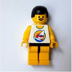Man, White Tank Top with Windsurfer, Yellow Legs, Black Hair, Moustache (fig-008702)