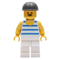 Man, Blue and White Striped Tank Top, Black Hard Hat, Moustache (fig-008705)