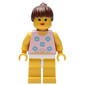 Woman, Tied Pink Tank Top with Flowers, Yellow Legs, Brown Hair