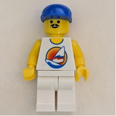 Man, White Tank Top with Windsurfer, White Legs, Blue Cap, Moustache (fig-008711)