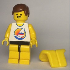 Man, White Tank Top with Windsurfer, Yellow Legs, Brown Hair, Moustache (fig-008714)
