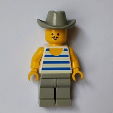 Man, Blue and White Striped Tank Top, Light Gray Cowboy Hat, Moustache (fig-008717)