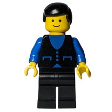 Man, Black Vest over Blue Shirt, Black Legs, Black Hair (fig-008724)