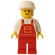 Man, Red Overalls, White Cap (fig-008726)