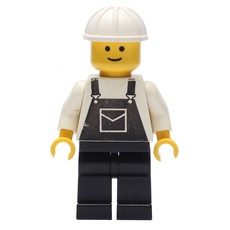 Man, Black Overalls, White Hard Hat (fig-008728)