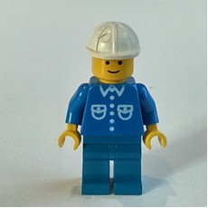 Man, Blue Shirt with Buttons and Pockets, Blue Legs, White Hard Hat (fig-008729)