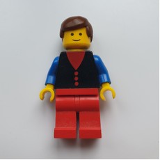 Man, Black Vest over Red Shirt, Red Legs, Brown Hair (fig-008735)
