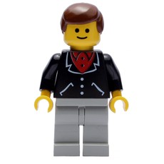 Man, Black Jacket over Red Shirt, Light Gray Legs, Brown Hair (3626a Head) (fig-008737)