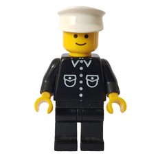 Man, Black Shirt with Buttons and Pockets, Black Legs, White Hat (fig-008738)