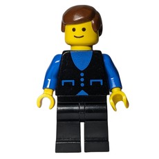 Man, Black Vest over Blue Shirt, Black Legs, Brown Hair (fig-008743)