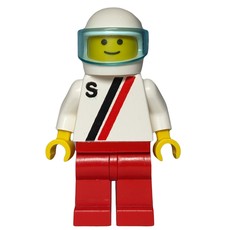 Man, White Shirt with Two Stripes and 'S', Red Legs, White Helmet with Visor (fig-008744)