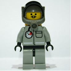 Fireman, Light Gray Fire Suit with Gauge and Pocket, Dark Gray Helmet with Breathing Apparatus, Moustache (fig-008745)