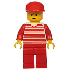 Man, White and Red Striped Shirt, Red Legs, Red Cap (fig-008747)