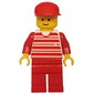 Man, White and Red Striped Shirt, Red Legs, Red Cap