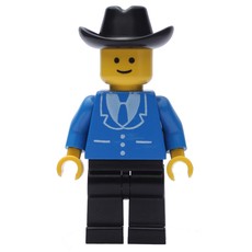 Man, Blue Jacket with Tie and Three Buttons, Black Legs, Black Cowboy Hat (fig-008751)