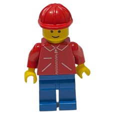 Man, Red Jacket with Zipper, Blue Legs, Red Hard Hat (fig-008752)