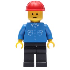 Man, Blue Shirt with Buttons and Pockets, Black Legs, Red Hard Hat (3626b Head) (fig-008759)