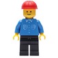 Man, Blue Shirt with Buttons and Pockets, Black Legs, Red Hard Hat (3626b Head)