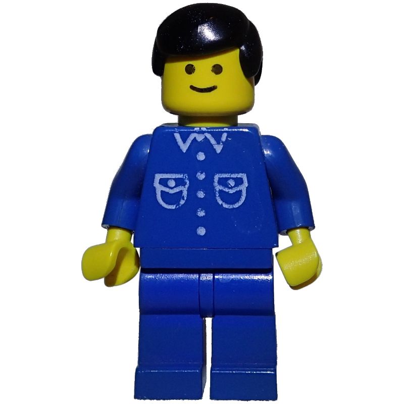 - Man, Build Shirt LEGO Hair Black LEGO Buttons with fig-008765 Legs, Rebrickable | with and Pockets, Blue Blue Set