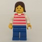 Woman, Red and White Striped Shirt, Blue Legs, Brown Hair
