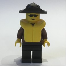 Man, Brown Jacket, Black Legs, Black Hat, Yellow Life Vest, Sunglasses (fig-008822)