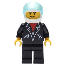 Man, Open Black Jacket over Red Shirt, Black Legs, Helmet and Visor (fig-008824)