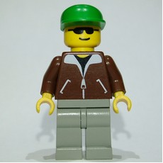 Man, Brown Jacket, Light Gray Legs, Green Cap, Sunglasses (fig-008825)