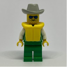 Man, Green Jacket, Green Legs, Light Gray Cowbot Hat, Yellow Life Vest, Blue Sunglasses (fig-008828)