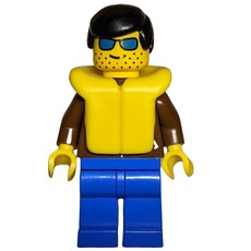 Man, Brown Jacket, Blue Legs, Black Hair, Yellow Life Vest, Blue Sunglasses (fig-008829)