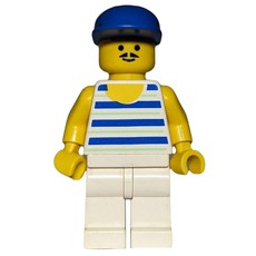Man, Blue and White Striped Tank Top, Blue Cap, Moustache (fig-008831)