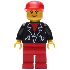Man, Open Black Jacket over Red Shirt, Red Legs, Red Cap (fig-008833)